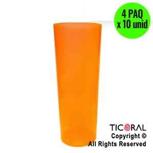 VASO TRAGO LARGO PP CASINO NARANJA FLUO 280CC (4 pack x 10 unid)